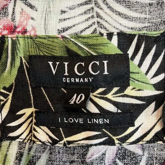 Vicci Germany 100% linen floral button down belted midi dress size (40) US8-10 - Picture 8 of 10